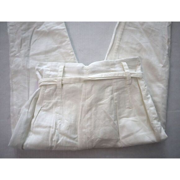 Aqua IPK80606-B Women Sz XS White Linen Belted Hi-Rise Straight Ankle Pants - Picture 6 of 10
